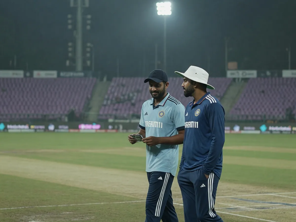 Editorial photograph of an Indian fast bowler reviewing bowling workload on a printed chart on a bench